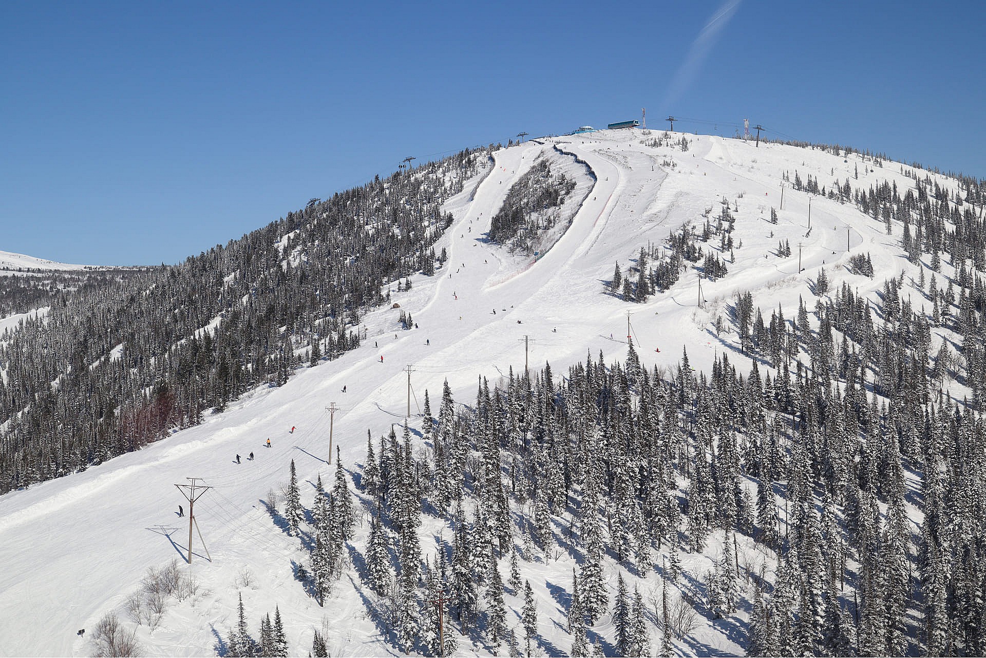 Гора Шерегеш, зона катания (сектор Е) сверху в Кемеровской области